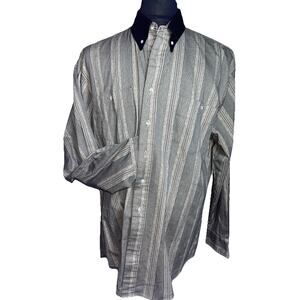 Cowboys Turtle Shirt Men's XL Gray Black Collar Stripe Button Down Long Sleeve